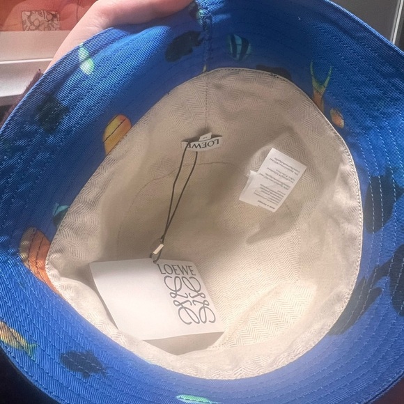 Loewe NWT Logo Appliquéd Cotton Canvas blue fish Bucket Hat  w/ dustbag - Picture 3 of 6